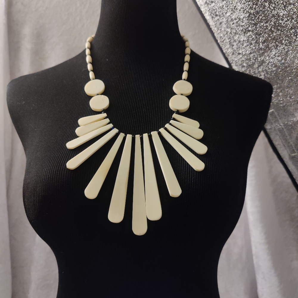 Vintage‎ Bone Bib Necklace  Boho Tribal Fringe Statement Collar
